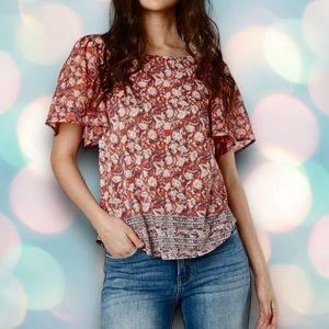Lucky Brand Women’s Boho Flutter Sleeve Shirt Top Size L